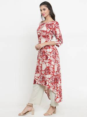 Red woven rayon kurti with trouser 4