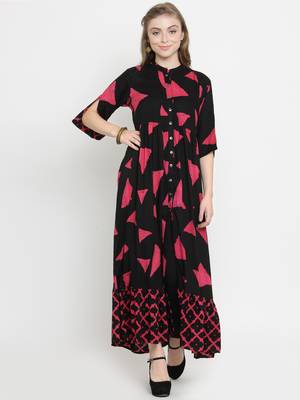 Indibelle Black woven rayon kurti with trouser 1
