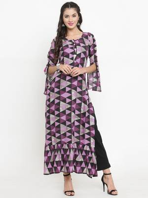 Indibelle Purple woven rayon kurti with trouser 1