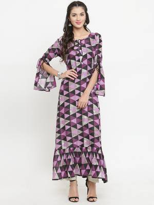 Indibelle Purple woven rayon kurti with trouser 1