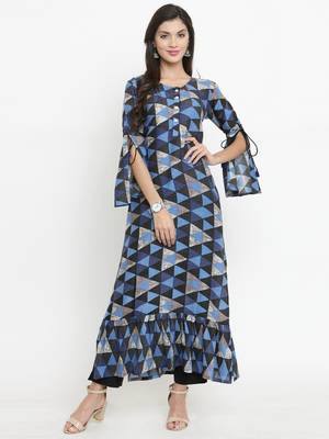 Navy-blue woven rayon kurti with trouser 1