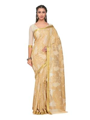Mimosa Beige Woven Chiffon Saree With Blouse 1