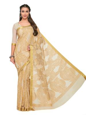 Mimosa Beige Woven Chiffon Saree With Blouse 2