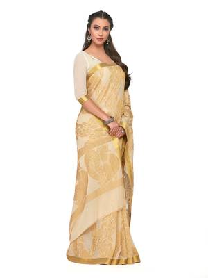 Mimosa Beige Woven Chiffon Saree With Blouse 3