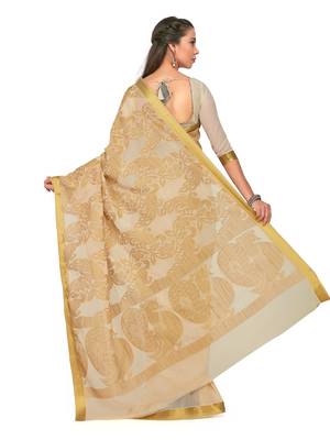 Mimosa Beige Woven Chiffon Saree With Blouse 4