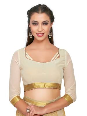 Mimosa Beige Woven Chiffon Saree With Blouse 5