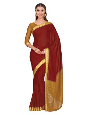 Mimosa Red Woven Crepe Saree With Blouse 1