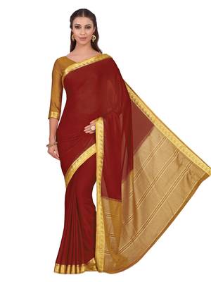 Mimosa Red Woven Crepe Saree With Blouse 2
