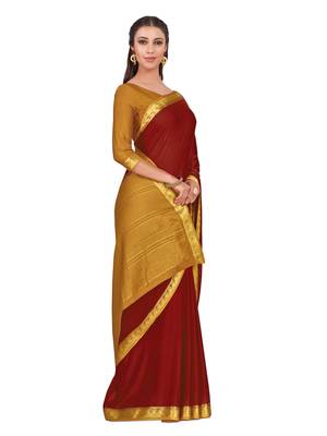 Mimosa Red Woven Crepe Saree With Blouse 3