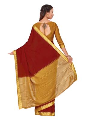Mimosa Red Woven Crepe Saree With Blouse 4