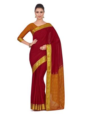Mimosa Red Woven Crepe Saree With Blouse 1