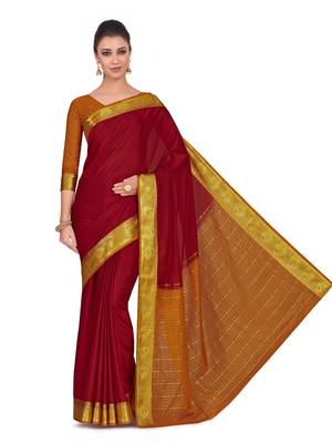 Mimosa Red Woven Crepe Saree With Blouse 2