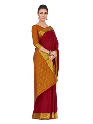 Mimosa Red Woven Crepe Saree With Blouse 3