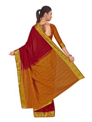 Mimosa Red Woven Crepe Saree With Blouse 4