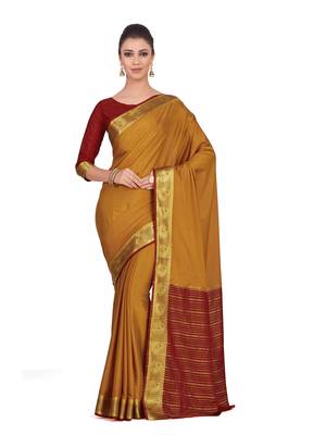 Mimosa Brown Woven Crepe Saree With Blouse 1