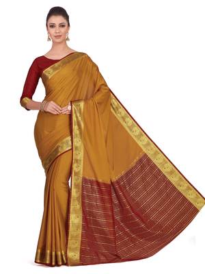 Mimosa Brown Woven Crepe Saree With Blouse 2