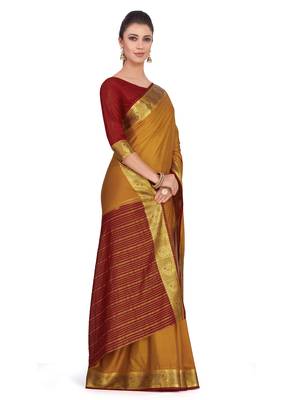 Mimosa Brown Woven Crepe Saree With Blouse 3