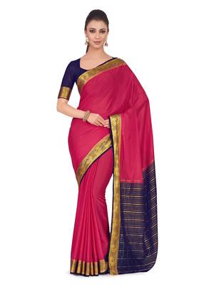 Mimosa Pink Woven Crepe Saree With Blouse 1