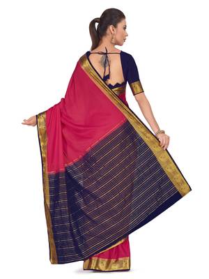 Mimosa Pink Woven Crepe Saree With Blouse 4