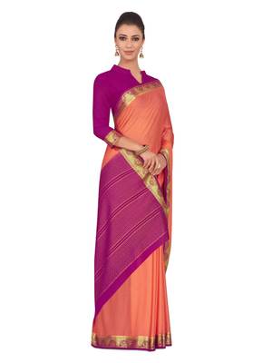 Mimosa Orange Woven Crepe Saree With Blouse 3