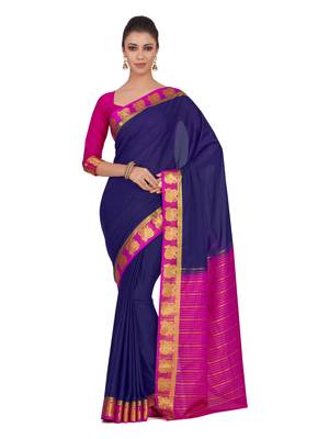 Mimosa Blue Woven Crepe Saree With Blouse 1