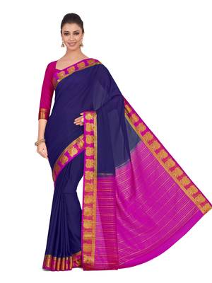 Mimosa Blue Woven Crepe Saree With Blouse 2
