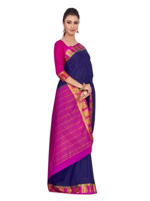 Mimosa Blue Woven Crepe Saree With Blouse 3