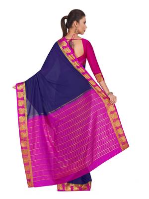 Mimosa Blue Woven Crepe Saree With Blouse 4
