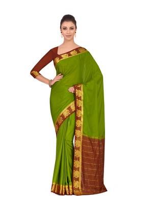 Mimosa Green Woven Crepe Saree With Blouse 1