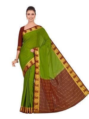Mimosa Green Woven Crepe Saree With Blouse 2