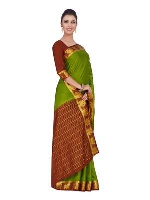 Mimosa Green Woven Crepe Saree With Blouse 3