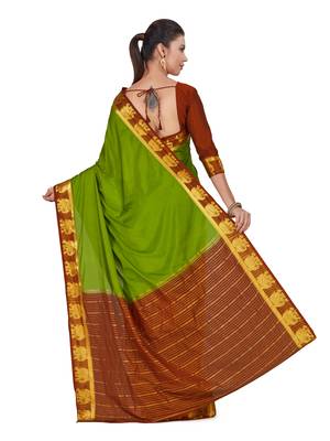 Mimosa Green Woven Crepe Saree With Blouse 4