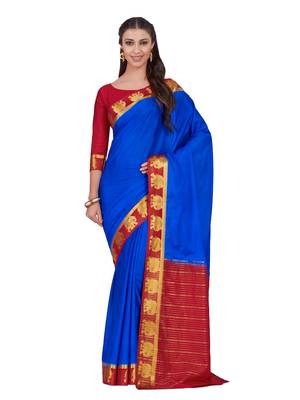 Mimosa Blue Woven Crepe Saree With Blouse 1