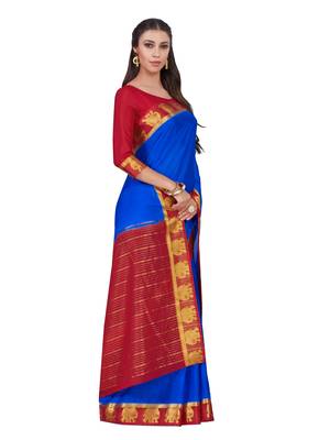 Mimosa Blue Woven Crepe Saree With Blouse 3