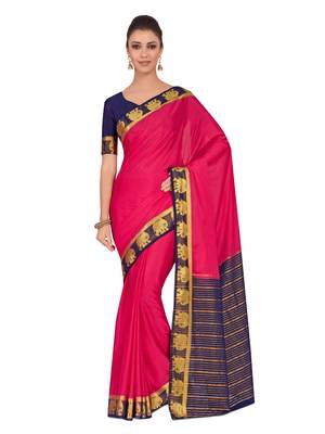 Mimosa Pink Woven Crepe Saree With Blouse 1