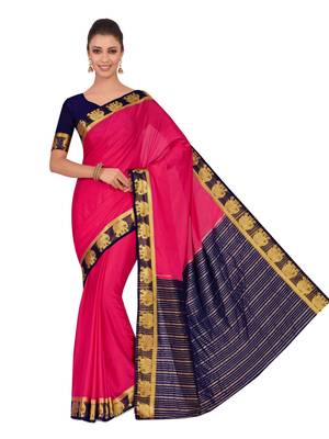 Mimosa Pink Woven Crepe Saree With Blouse 2