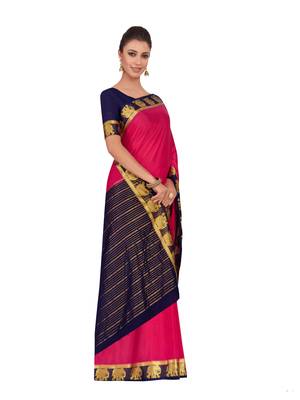 Mimosa Pink Woven Crepe Saree With Blouse 3