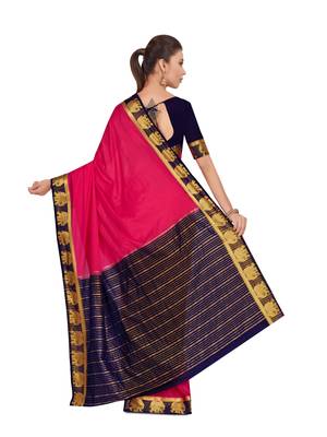 Mimosa Pink Woven Crepe Saree With Blouse 4
