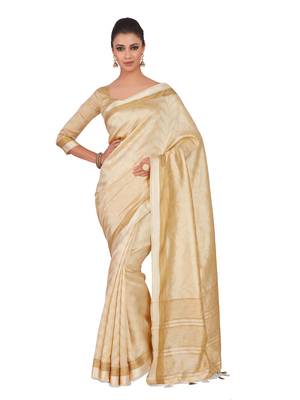 Mimosa Beige Woven Tussar Silk Saree With Blouse 1