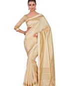 Mimosa Beige Woven Tussar Silk Saree With Blouse