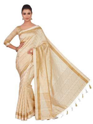 Mimosa Beige Woven Tussar Silk Saree With Blouse 2