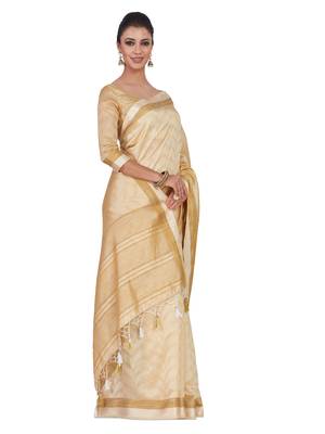 Mimosa Beige Woven Tussar Silk Saree With Blouse 3