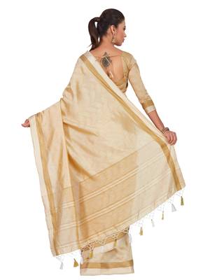 Mimosa Beige Woven Tussar Silk Saree With Blouse 4