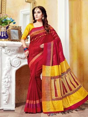 Red woven art silk sarees saree with blouse 1
