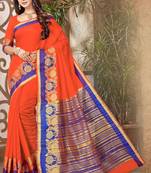 Dark orange woven cotton saree with blouse