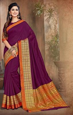 Wine woven cotton saree with blouse 1