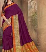 Wine woven cotton saree with blouse