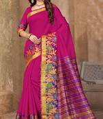 Rani pink woven cotton saree with blouse