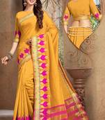 Yellow woven cotton saree with blouse