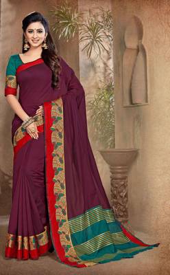 Wine woven cotton saree with blouse 1
